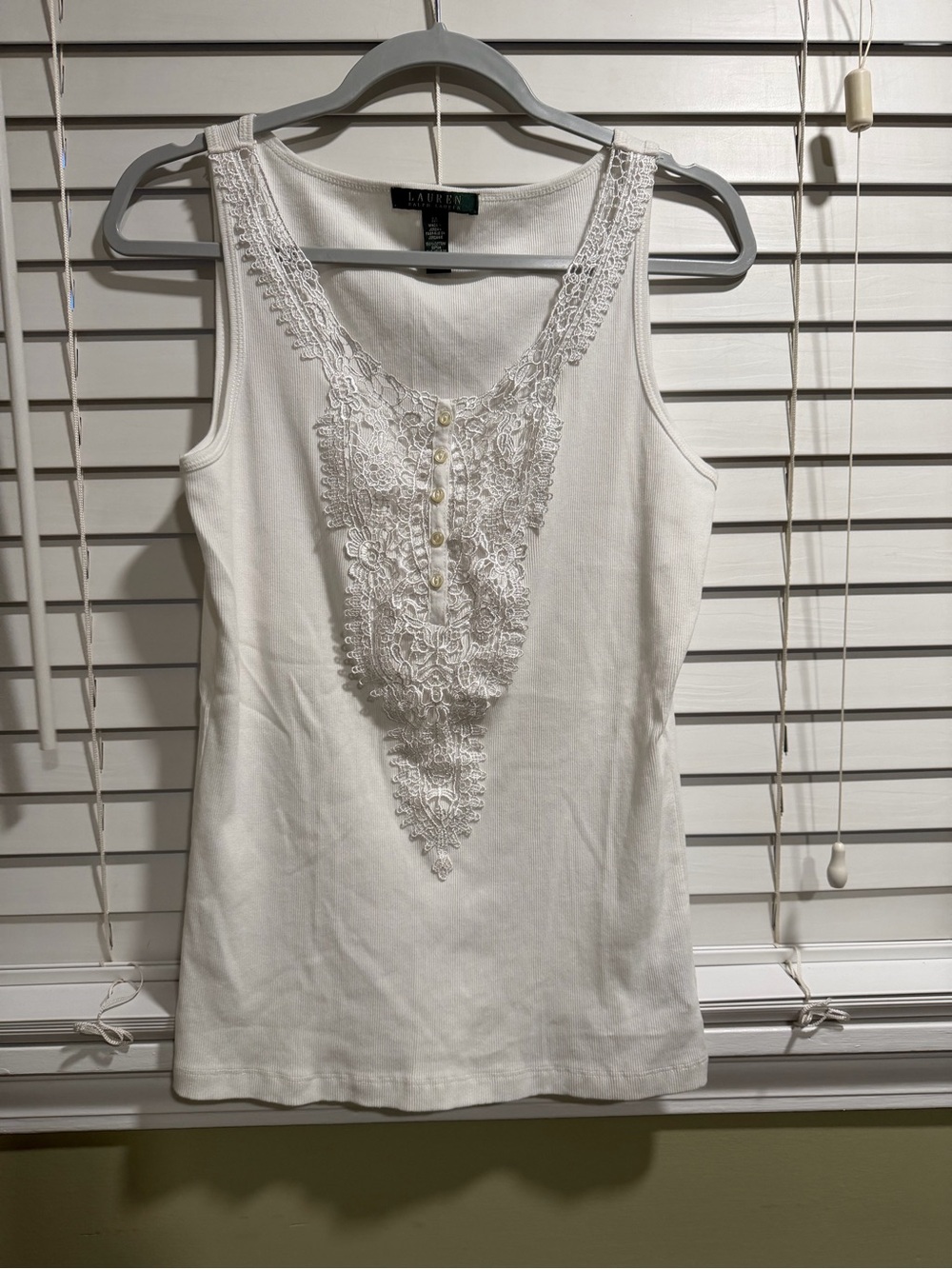 Ralph Lauren White Crochet Appliqué Tank